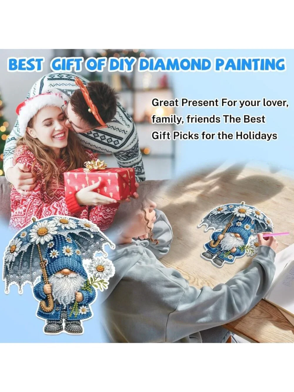 5D Diamond Art Gnome Hanging Kits - Special Shape Daisy Pendant Suncatchers for